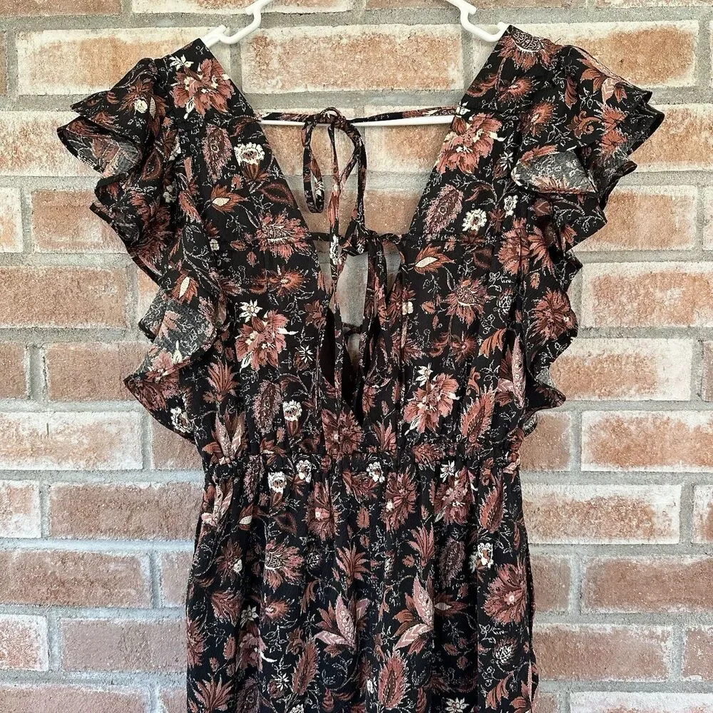 NWT Madewell Ruffled Jumpsuit Fall Floral Small Wide Leg Small